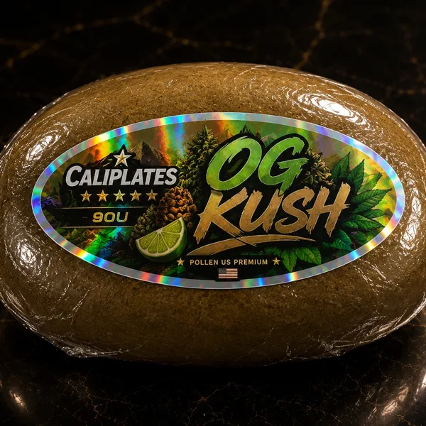 OG Kush — Pollen US 90U Cali Plates, galette de pollen pressé sous film scellé