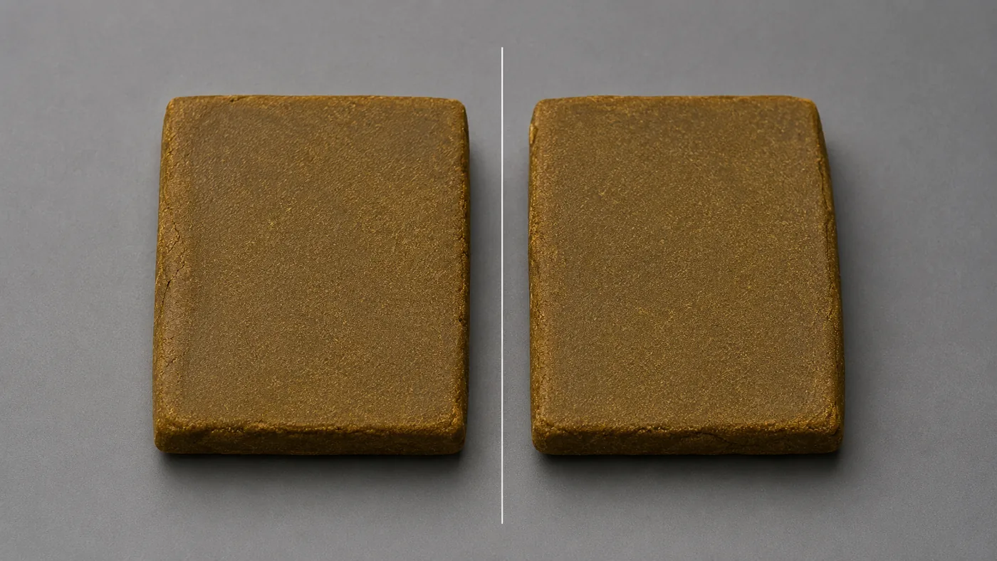 Deux plaques de résine d'apparence identique côte à côte, illustrant qu'on ne peut pas les distinguer à l'œil